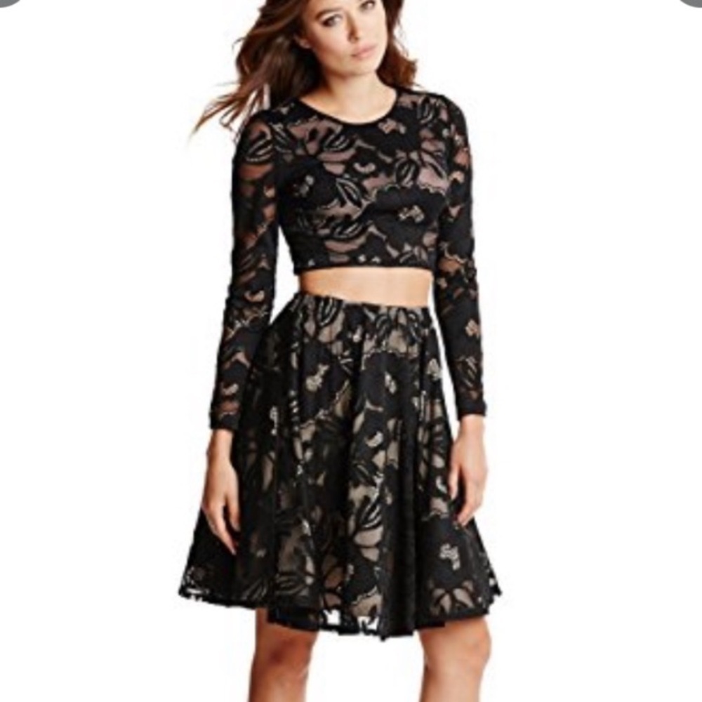 MARCIANO Joss Lace 2 Pc Cropped Top and Skirt Black XS Whimsigoth